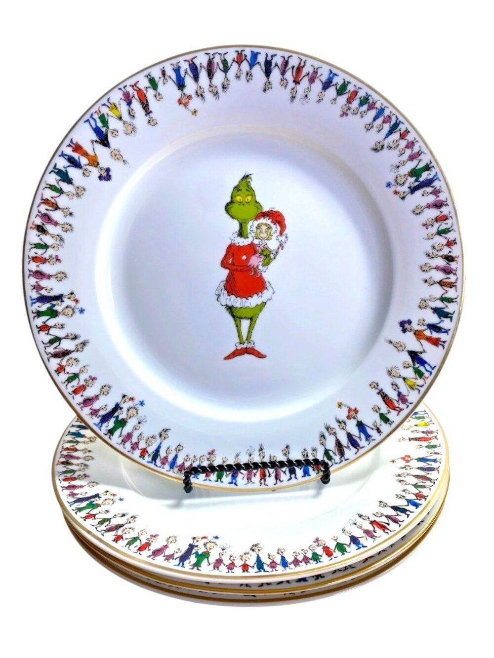 The Grinch Cindy Lou Who & Whoville 10.5" Dinner Plate Dr. Seuss Set 4 Christmas